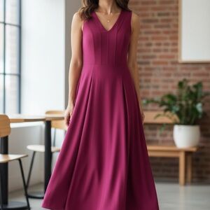 Calvin Klein V-Neck Fuchsia Midi Dress. NWOT